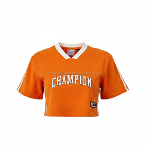 Camiseta Corta de Verano para Mujer, Estilo Y2K, Cuello en V, Color Naranja, Bordado Personalizado, Informal, Servicio ODM, Venta al Por Mayor, Alta Calidad - Product Image 5