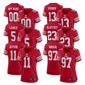 Maglie 2024 da squadra rosse San Francisco 49ers camicie da Football americano personalizzate da donna con cuciture uniformi ricamate all'ingrosso