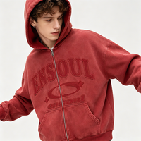Sweat à capuche vintage lavé aux enzymes 420GSM en coton premium 100% pour homme, coupe oversize, broderie appliquée, logo personnalisé, streetwear, fermeture éclair intégrale