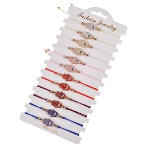 12pcs cábala rojo cuerda anudada amuletos de la suerte ajustable Fátima Hamsa mano mal de ojo pulseras para bebé ducha - Product Image 3