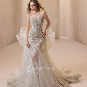 Lsgz04 Magnificent White High Neck Long Sleeve Crystal Sequin Beaded Palace <b>Ball</b> <b>Gown</b> Cathedral Wedding Dress Jancemebr - Product Image 4