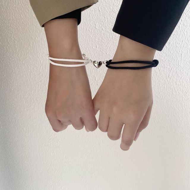 Adjustable Magnetic Attraction Milan Rope Weaving Charm Heart Shape Pendant Bracelet Matching Bracelets for Best Friend Couples