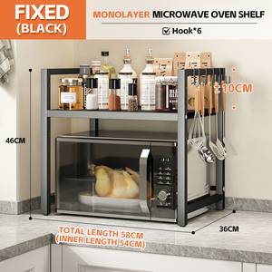 Rak penyimpanan meja Oven <span class=keywords><strong>Microwave</strong></span>, dapat ditarik baja karbon lapisan tunggal untuk dapur dengan kait pisau - Product Image 5