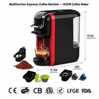 Machine à café expresso multi-capsules personnalisable compatible avec les capsules Nespresso, les capsules DG, les dosettes ESE et le café moulu pour la maison