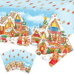 Heavy Duty Christmas Plastic Holiday Disposable Dining Protective Table Cover for Party Decorations