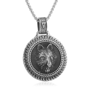 Collar de Acero Inoxidable con Colgante de Lobo, Estilo Punk Retro para Hombre, Color Plateado 24096 - Product Image 1
