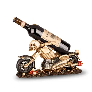 Poly Resin Graveyard Biker Skeleton Motorcycle Wine Bottle Holder