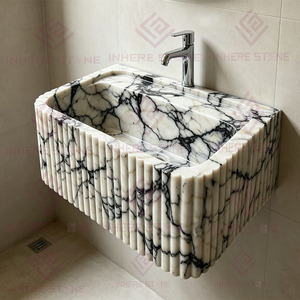 <span class=keywords><strong>Lavabo</strong></span> de Mármol Calacatta Viola de Lujo Tallado a Mano, <span class=keywords><strong>Lavabo</strong></span> de Piedra Natural Elegante para Colocar Sobre Encimera, para Villas y Hoteles - Product Image 2