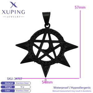 34767 TTM XUPING, colgante de pentagrama de acero inoxidable negro, joyería de moda inspirada en lo oculto para ambos - Product Image 2
