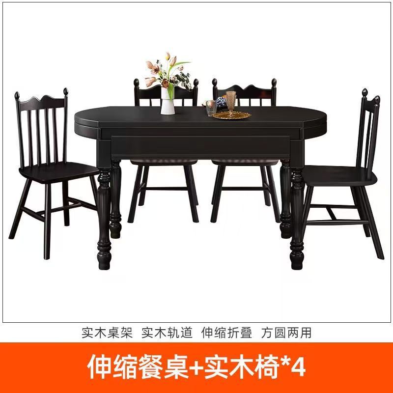 [Noir] Table à manger avec chaises américaines Windsor *4