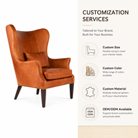 Fauteuil d'appoint de luxe en cuir cognac, style Mid-Century Modern, avec garniture cloutée, pour projets de villas et d'hôtels
