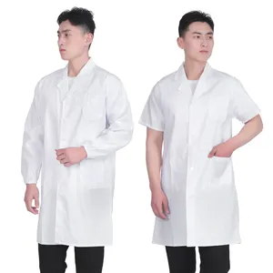 Casaco de laboratório branco de manga curta para homens, de alta qualidade, tecido de poliéster e algodão, uniforme hospitalar, design de escritório, modelo de modelo, venda imperdível