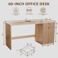 Bureau de direction en bois naturel couleur bois clair 60 pouces, bureau d'ordinateur moderne en bois clair avec tiroirs de rangement cannelés