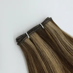 double drawn genius weft russian raw 100% remy hair virgin 20inch hand tied genius weft hair extensions human hair
