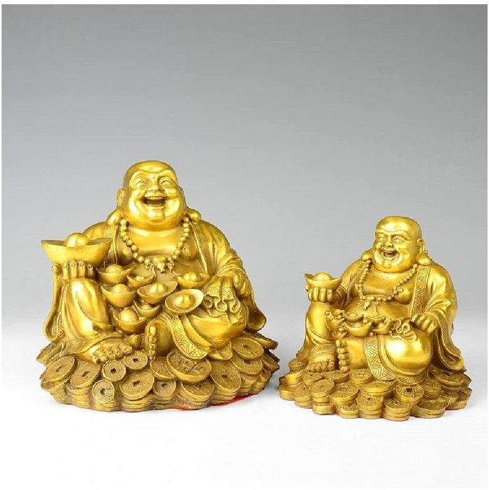 风水装饰笑佛佛像弥勒雕像携带钱袋幸福佛为上帝幸运黄铜雕塑家居装饰