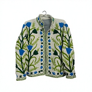 Chaqueta de Invierno Acolchada Bordada con Flores para Mujer, Cuello Alto, Manga Larga, Patchwork, 100% Algodón, para Uso Casual - Product Image 6