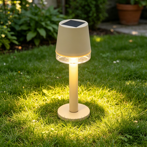 Lámpara <span class=keywords><strong>Solar</strong></span> Moderna para Jardín con Decoración de Anillo de Cristal y Poste de Plástico Beige para Iluminación de Caminos y Paisajes Exteriores - Product Image 4