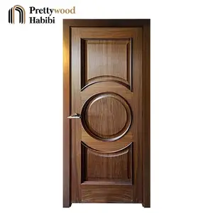Prettywood Traditional Design Prehung Rise Panels Solid Walnut Interior Wooden Doors for Bedroom Villa Waterproof MDF Material