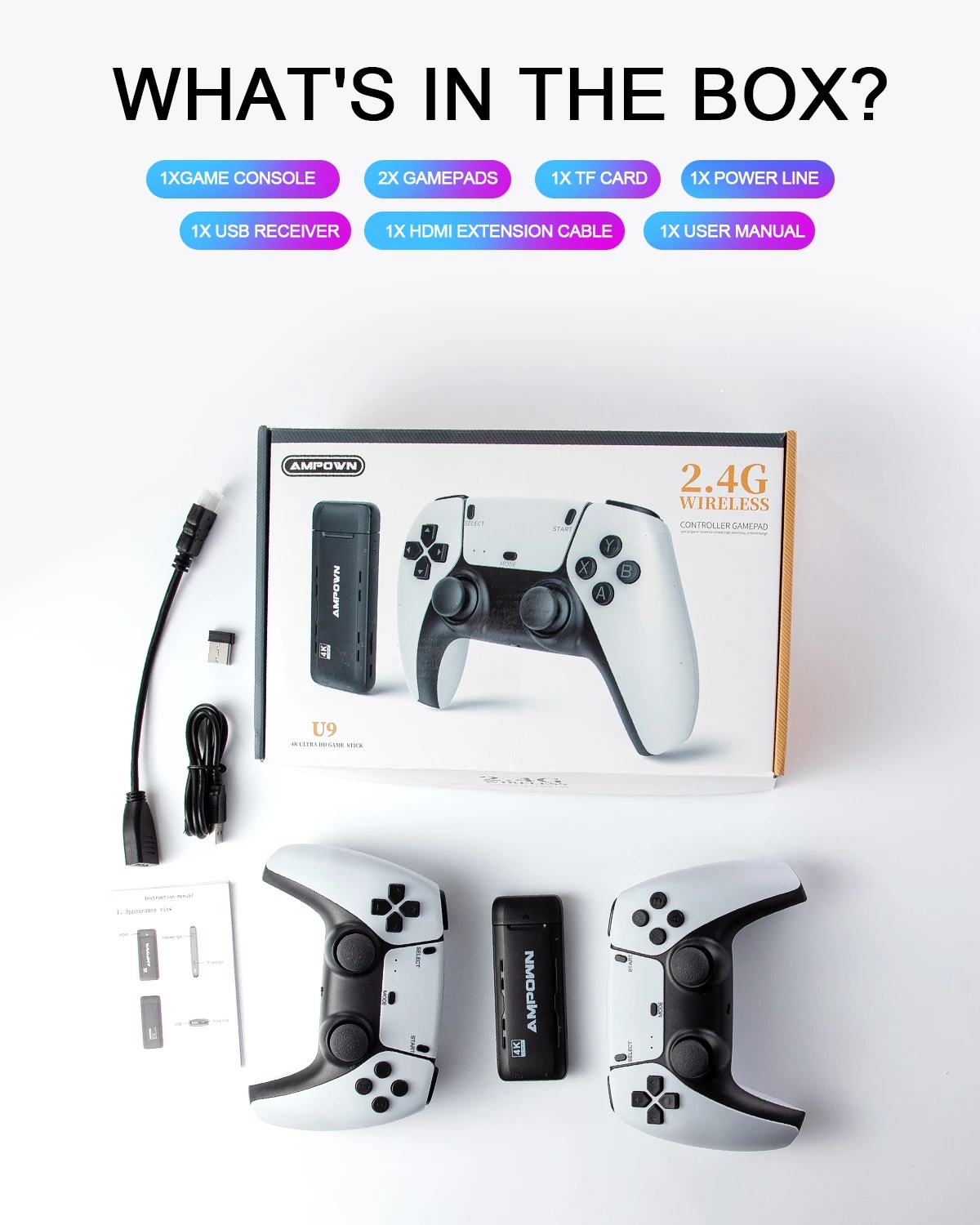 Ampown U9 TVゲームスティック2.4Gワイヤレスコントローラ64GB