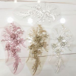 Paillettes poliestere 3 D ricamo tulle maglia perline di <span class=keywords><strong>pizzo</strong></span> motivo cucito Applique patch di perle per <span class=keywords><strong>abito</strong></span> da sposa da sposa artigianale - Product Image 5