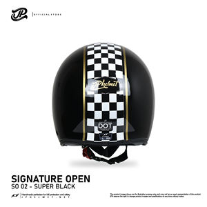 Casque demi-face rétro JP Signature Open Motif SO 02 en noir métallisé élégant, alliant design classique et confort moderne - Product Image 3