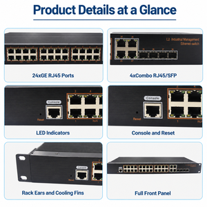 Switch Ethernet industriel géré en rack 24 ports 4 combo SFP 1U 19 pouces sans ventilateur L2 - Product Image 6