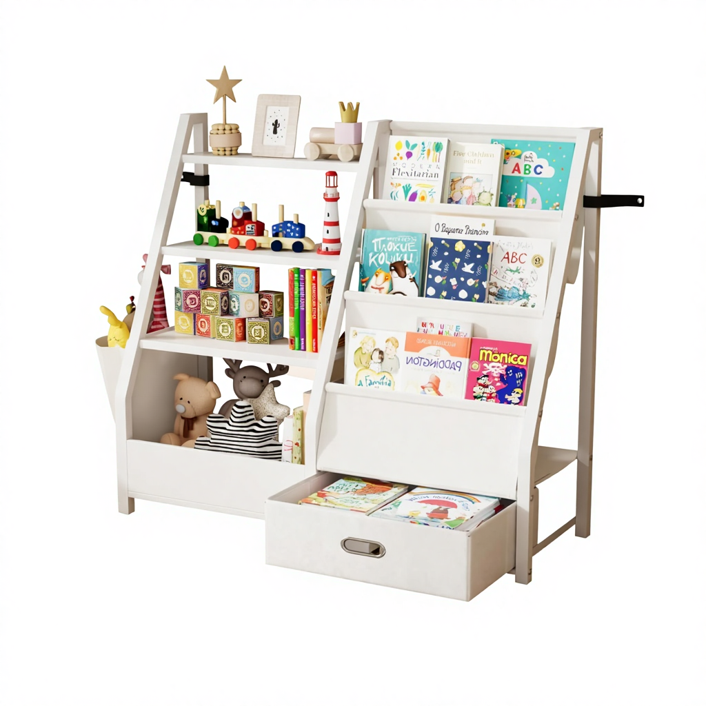 Bookshelf Kids Utex Montessori Bookshelf For Toddlers, Wooden Book Caddy With Baby Bookshelf