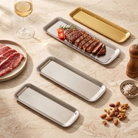 Assiette rectangulaire en acier inoxydable durable de style coréen, écologique, à motif uni, à bord étroit, argentée, pour la maison, l'hôtel, le restaurant