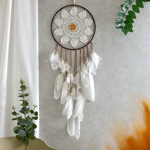 <span class=keywords><strong>Atrapasueños</strong></span> de macramé, decoración de pared <span class=keywords><strong>con</strong></span> <span class=keywords><strong>plumas</strong></span>, <span class=keywords><strong>atrapasueños</strong></span> blanco grande, cuentas de madera, colgante de pared bohemio - Product Image 3