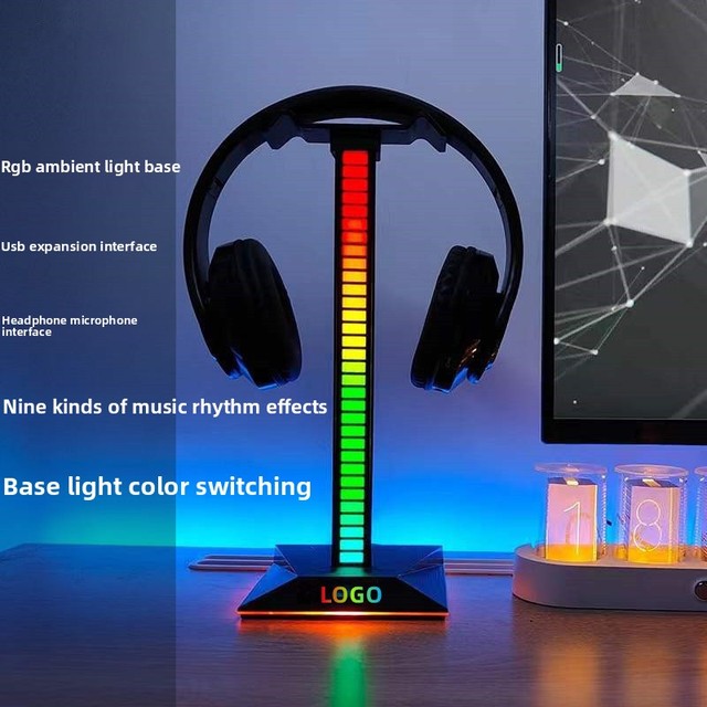 Glowing RGB Over-Ear Digital Headphone Stand Eco-Friendly Plastic ABS Material USB Interface Sound Pickup Rhythm Atmosphere