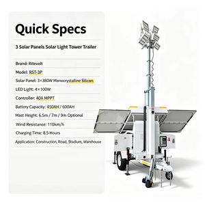 Torre de Iluminación Solar Móvil para Exteriores, Paneles de Silicio Monocristalino, IP67 Impermeable, 4 Luces LED de 100W, Mástil de Aluminio - Product Image 2