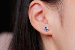 Xinfly Wholesale Price Pave <b>Blue</b> Sapphire Natural Diamond 18K White Gold <b>Studs</b> <b>Earrings</b> for Women - Product Image 2