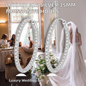 Pendientes de Aro de Lujo al por Mayor de Plata de Ley 925 con Moissanita Completa VVS Color D de 35mm para Mujer, de Terceros - Product Image 2