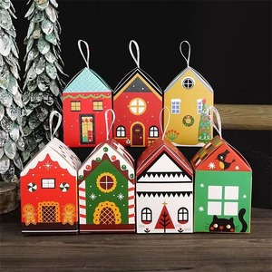 Christmas House Shaped Gift <b>Boxes</b>, Paper Candy Treat <b>Boxes</b> with Handles for Holiday <b>Party</b> - Product Image 6