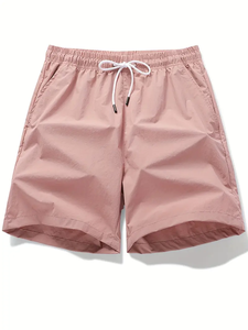 Dropshipping Conjunto de pantalones cortos casuales cómodos de color sólido-Poliéster suave, diseño elegante con cordón, ajuste relajado, lavado a mano - Product Image 2