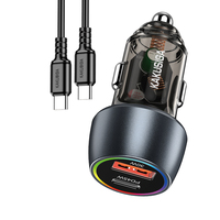 KAKUSIGA 75W Kit de chargeur de voiture transparent avec câble Tc-tc Port Usb Type-c 45W 30W Adaptateur de chargeur rapide pour téléphone portable de voiture