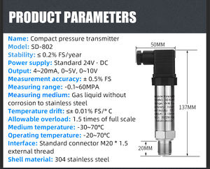高精度4-20ma 304ステンレス鋼圧力トランスデューサー建設機械圧力センサー - Product Image 5