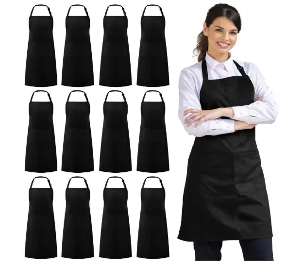 TC 65/35 custom logo Black Unisex Commercial Apron Apron Bulk for Kitchen Cooking Restaurant BBQ Painting Crafting