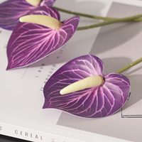 3 Pièces de Fleurs Artificielles d'Anthurium Modernes de Haute Qualité, 27 cm, en PU, Toucher Réel, Faites à la Main, Dégradé Vert Bourgogne, Fête des Mères