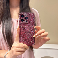 Coque de téléphone antichoc à paillettes brillantes et strass pour iPhone 18 Pro Max 17 16 15 14 Pro avec bordure en diamant