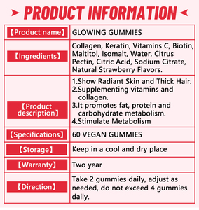 Suplementos de Beleza para Uso Diário, Sem Glúten, Não-OGM, Veganos, Gomas Iluminadoras com Biotina, Vitamina C e Colágeno para Mulheres - Product Image 2