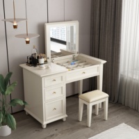 Coiffeuse moderne minimaliste éclairée avec miroir rabattable, en bois massif blanc, pour la maison, la chambre et l'appartement