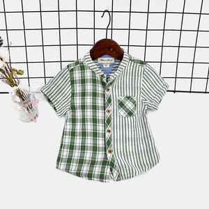 Vente chaude Enfants Vêtements Casual Revers Col Top Chemises Garçon <span class=keywords><strong>gaze</strong></span> <span class=keywords><strong>chemise</strong></span> Col Rond Plaid Rayé lâche été garçons <span class=keywords><strong>chemise</strong></span> - Product Image 2