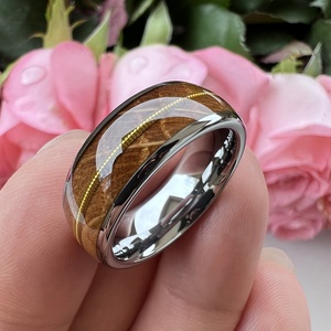 Nhẫn Tungsten khảm dây đàn guitar gỗ sồi thùng rượu Whisky 8mm Coolstyle Jewelry dành cho nam nữ, nhẫn cưới đính hôn thời trang - Product Image 3