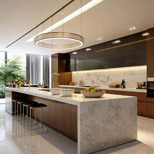 Armoire de <span class=keywords><strong>Cuisine</strong></span> de Luxe avec Évier, Matériaux et Dimensions Personnalisés, Poignées de Luxe, <span class=keywords><strong>Meuble</strong></span> de <span class=keywords><strong>Cuisine</strong></span> en Bois Luxueux avec Îlot Central, Mobilier de Maison - Product Image 1