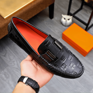 Mocassins unisexes en cuir gaufré crocodile avec accent métallique, à enfiler, décontractés, respirants, semelle antidérapante, pour le bureau et le quotidien - Product Image 4