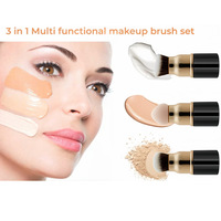 Pinceau cosmétique rétractable 3-en-1 format voyage, double embout en fibres synthétiques avec capuchon, pinceau multifonctionnel portable pour les lèvres et le visage