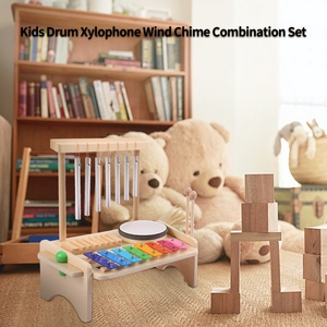 Wind Chime Combination Set Kids Drum Set Windchime Xylophone Drum Wood <span class=keywords><strong>Guiro</strong></span> Scraper 4-in-1 Juego de instrumentos musicales - Product Image 4