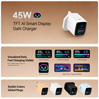 Chargeur rapide USB-C 45W KYT Ai avec affichage, prise UK, adaptateur secteur