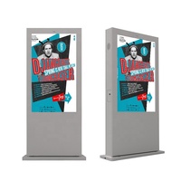 Écran d'affichage LED Totem Publicitaire, Kiosque Extérieur en Libre-Service, Cadre Photo Numérique Mural Effet Bois 4K